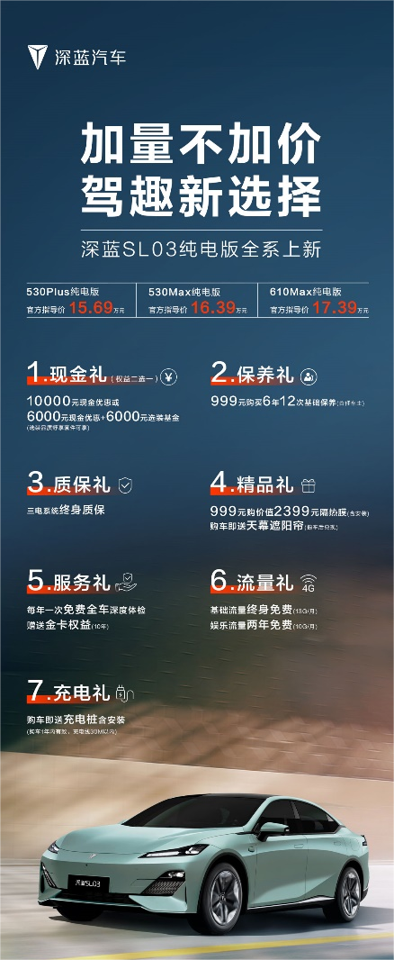 2024款長安深藍SL03純電版上市 售價15.69萬-17.39萬元